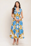 BAROQUE BLOOM BLUE MIDI DRESS