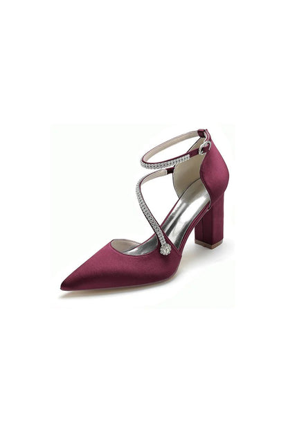 White Satin Pump with Cross Strap and Beaded Buckle
