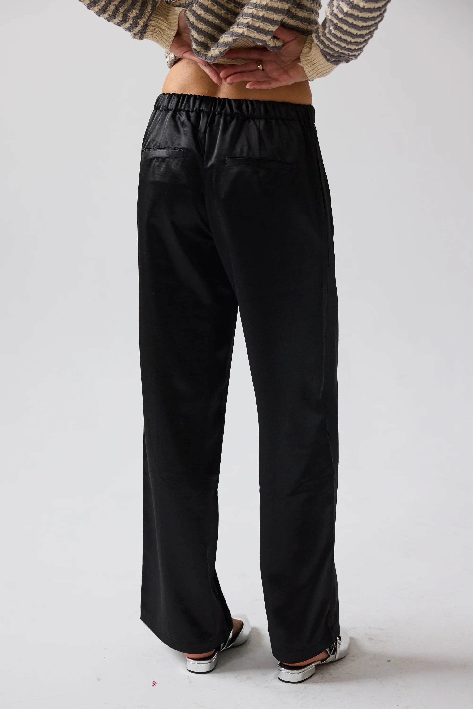 Gemma Satin Wide Leg Pants in Black FINAL SALE