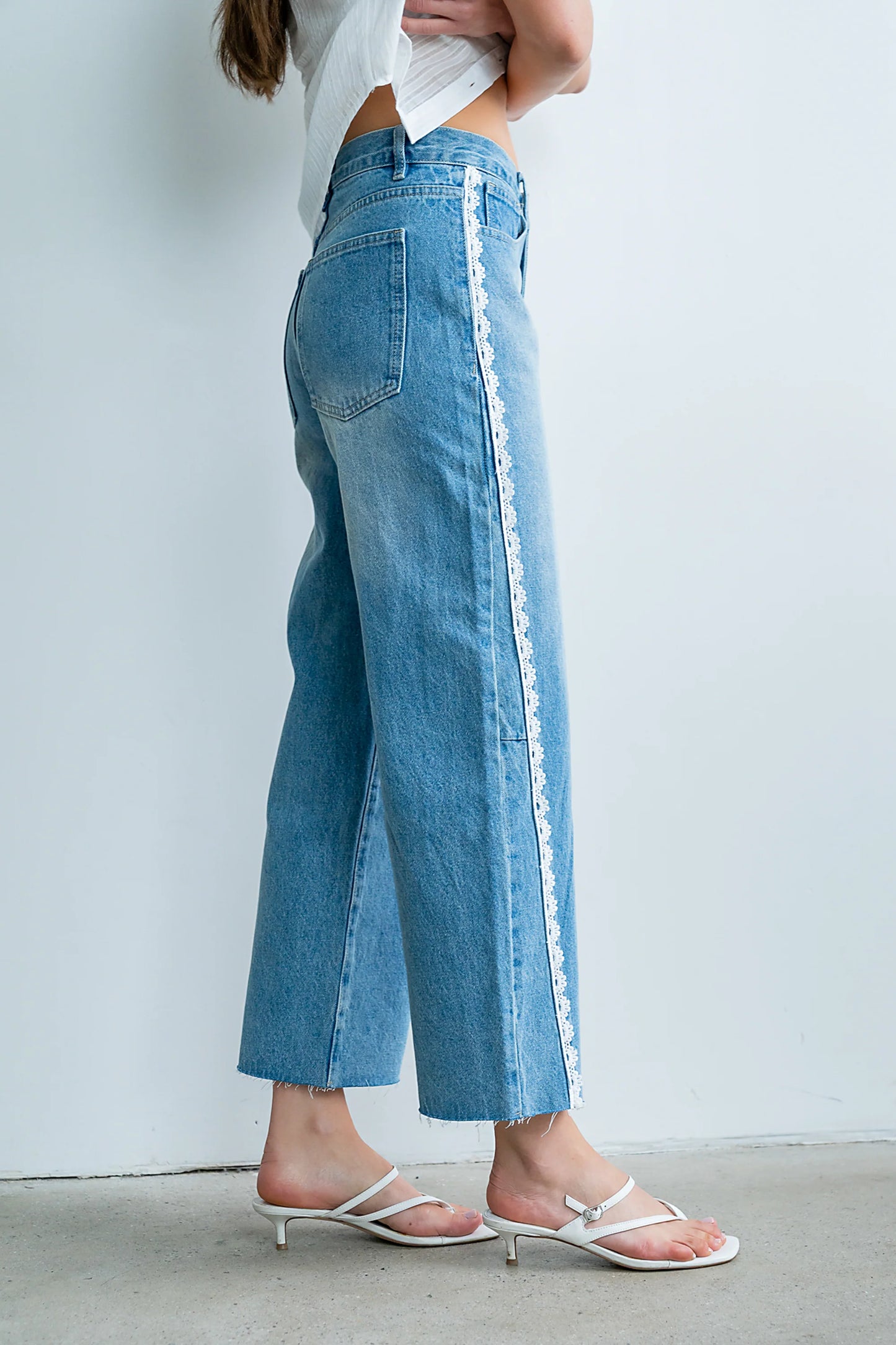Adeline Lace Trim Barrel Jeans