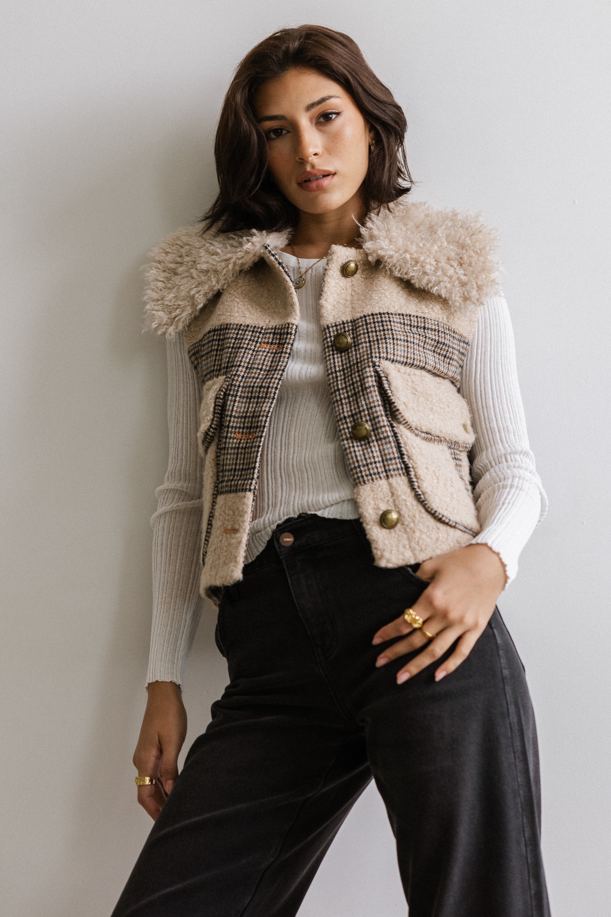 Liv Sherpa Vest in Taupe FINAL SALE