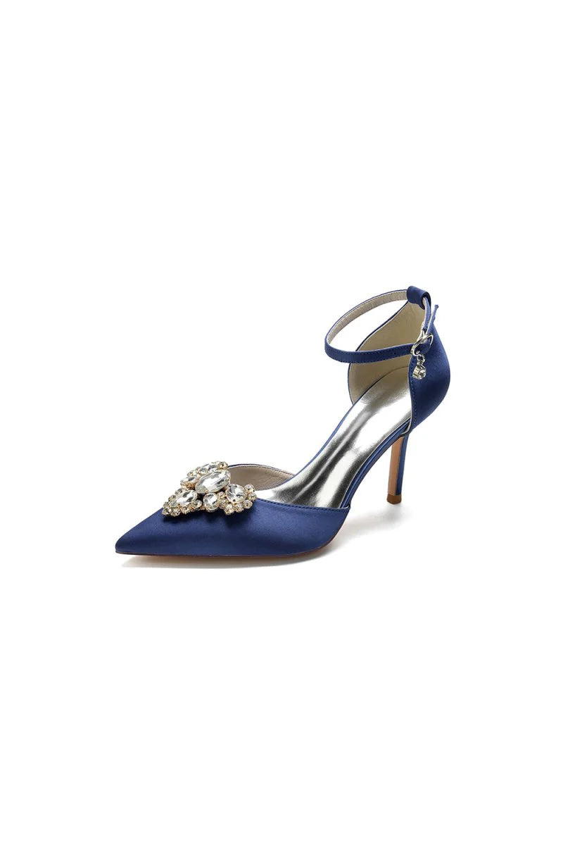 Cocktail Pointed Toe Crystal Buckle Strap Heels