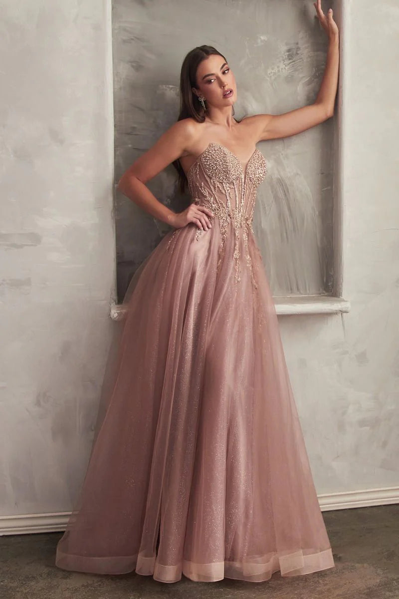 Marisol Gown Pearl Beaded Glitter Tulle Ball Gown