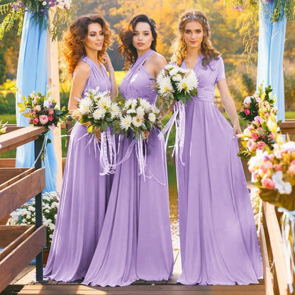 A Line Chiffon Convertible Sky Blue Bridesmaid Dress