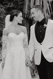 Vintage A Line Sweetheart White Lace Wedding Dresses with Slit