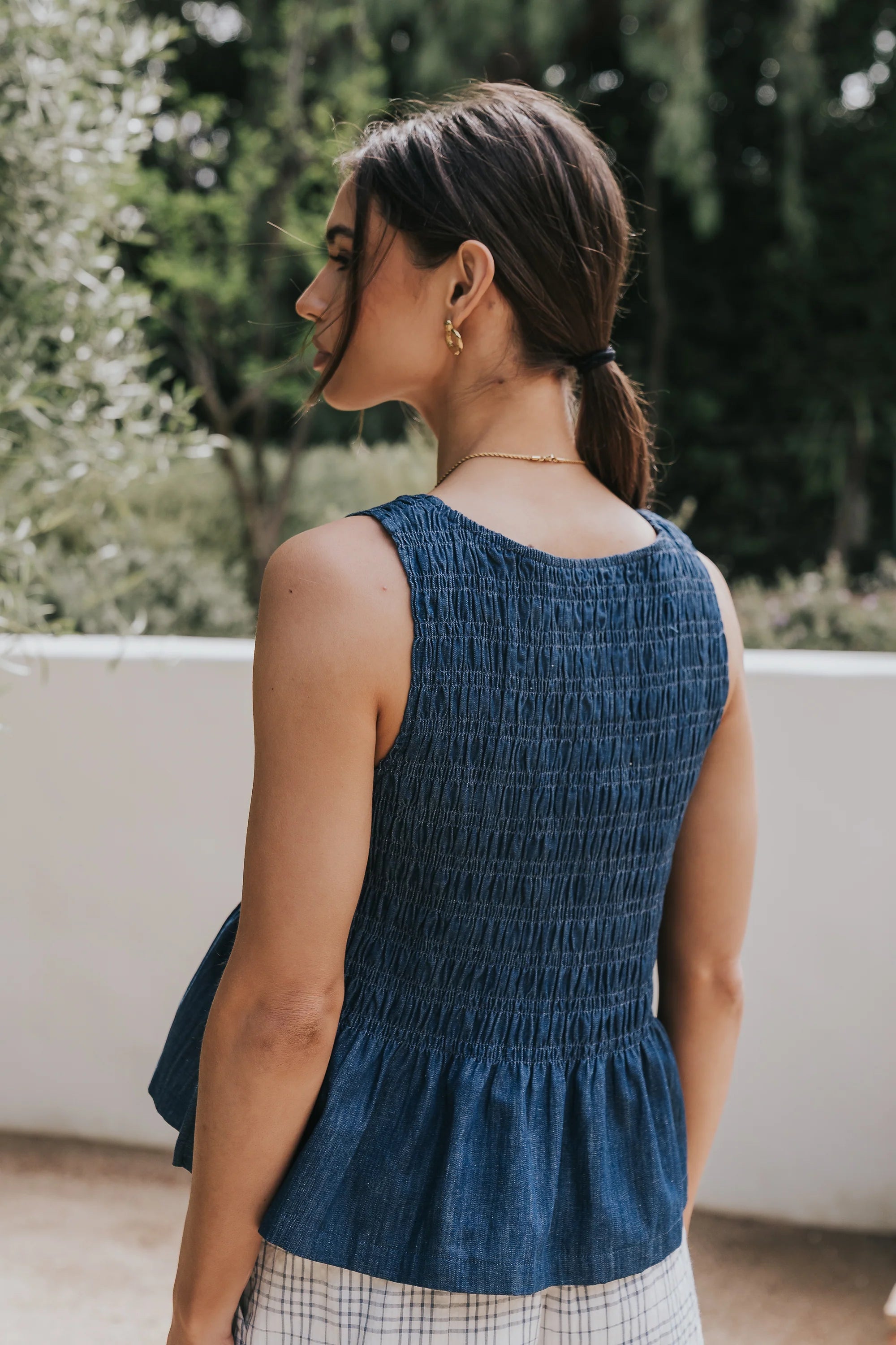 Jeremy Smocked Blouse in Denim