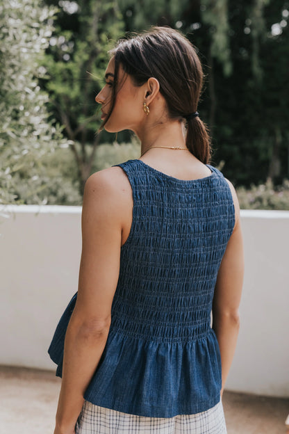 Jeremy Smocked Blouse in Denim