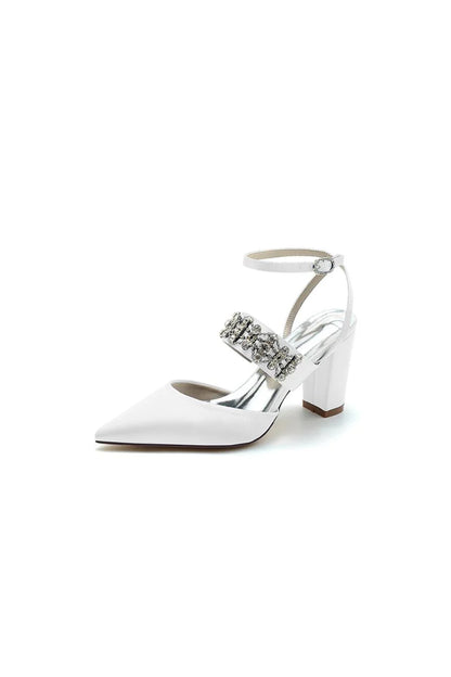 Black Satin Pump with Sparkling Silver Accent