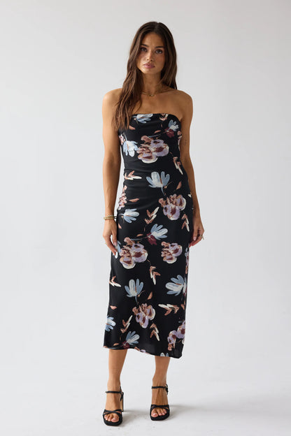 Kendall Strapless Midi Dress in Black