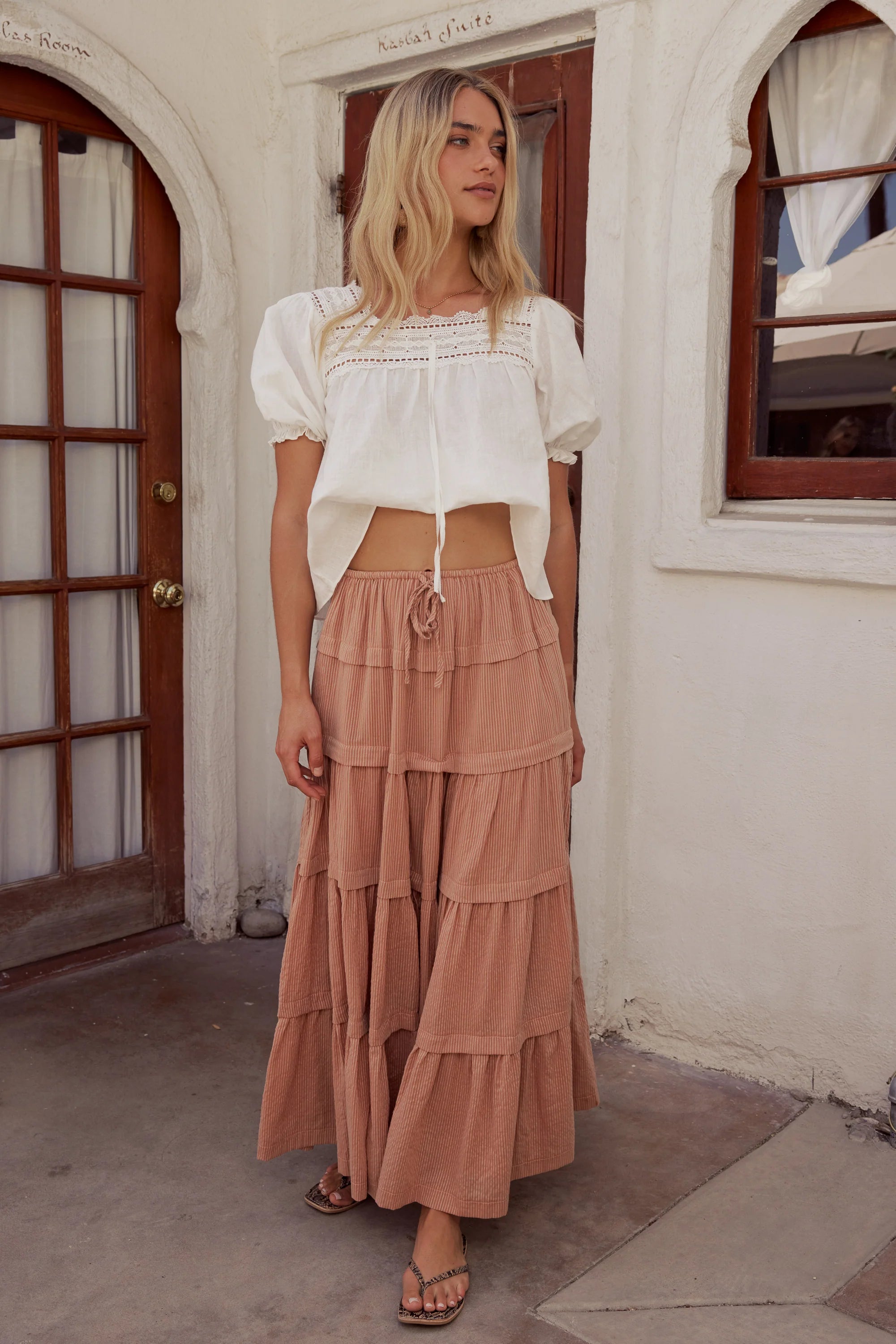 Rain Striped Maxi Skirt in Rust FINAL SALE