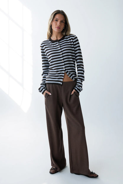 Ronda Ribbed Wide Leg Pants in Brown