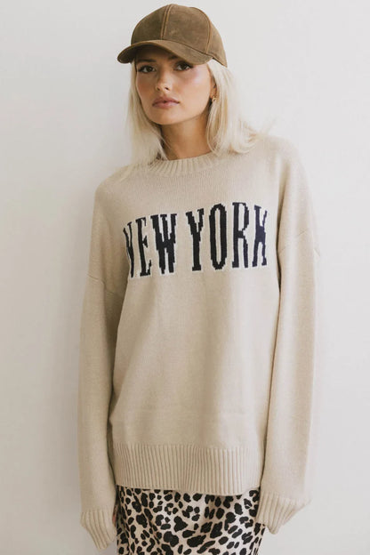 New York Crew Neck Sweater in Cream FINAL SALE