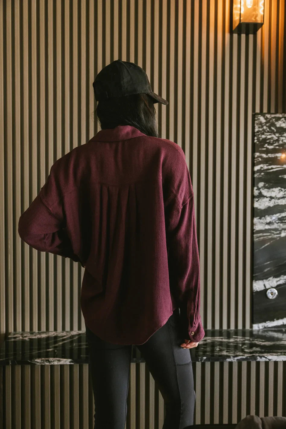 Finley Button Up in Wine FINAL SALE
