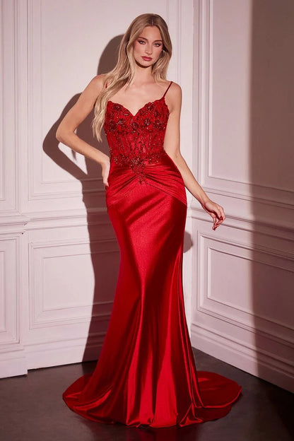 DELLA GOWN FITTED SATIN LACE EMBELLISHED GOWN