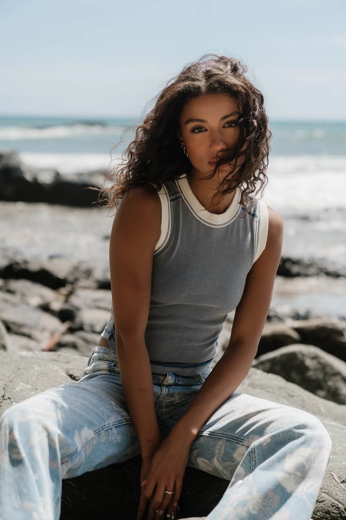 Lilah Reverse Seam Tank in Indigo