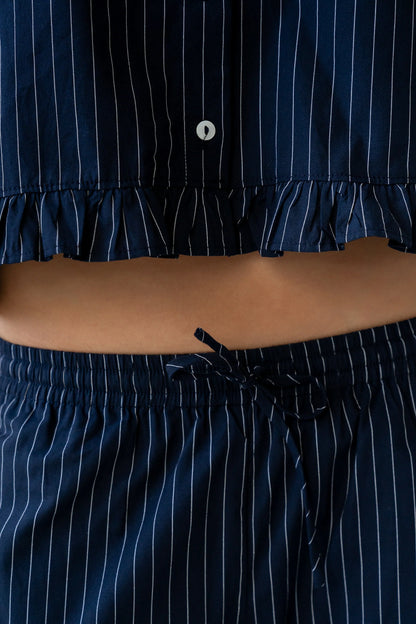 Melody Pinstripe Wide Leg Pants in Navy