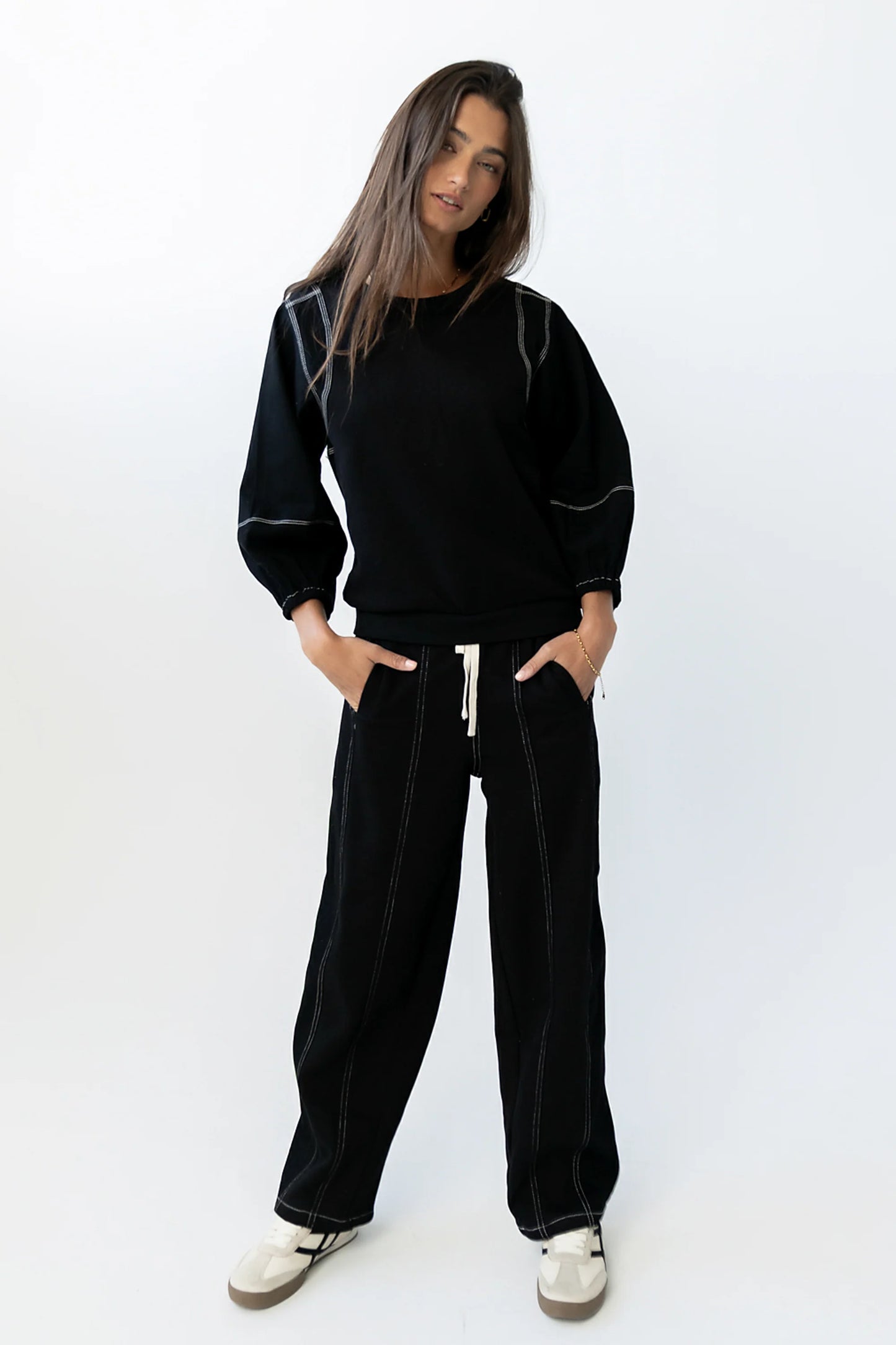 Malinda Mixed Media Top in Black FINAL SALE