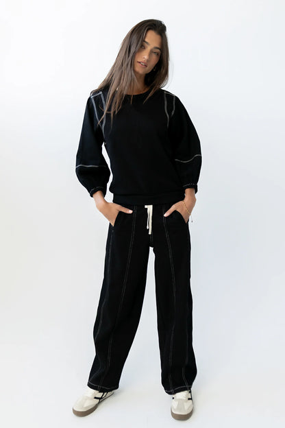 Malinda Mixed Media Top in Black FINAL SALE