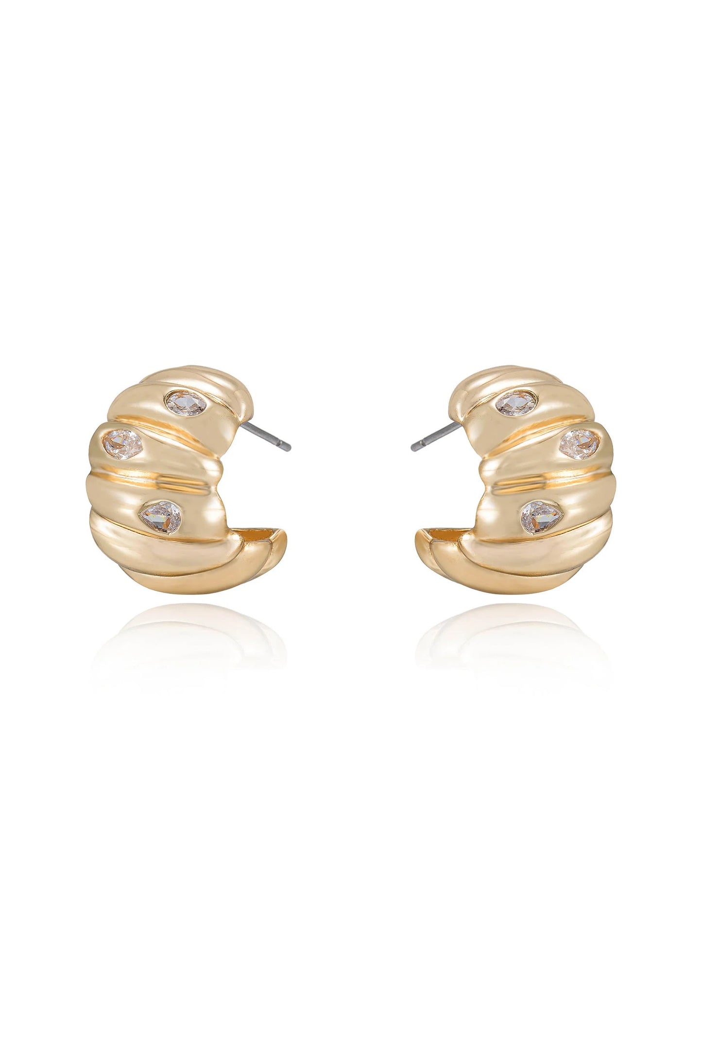 Bezel Crystal Crescent Huggie Hoops