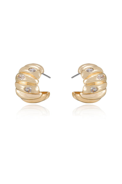 Bezel Crystal Crescent Huggie Hoops