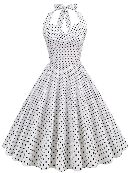 Red Polka Dots Halter Classis Style 1950S Dress