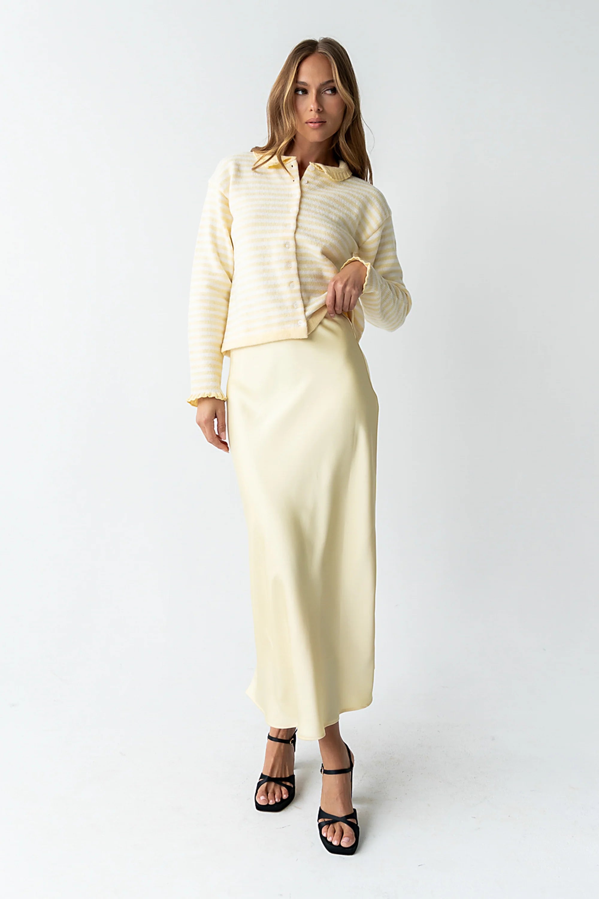 Brenna Striped Cardigan in Yellow