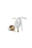 Pointed Toe Glitter Crystal Ribbons Faux Pearl Pumps