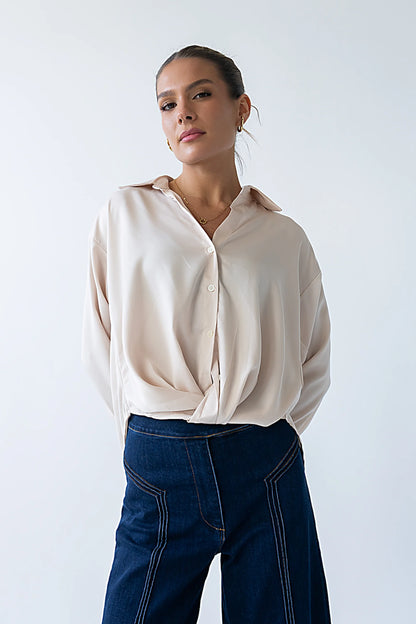 Margaret Twist Button Up in Champagne