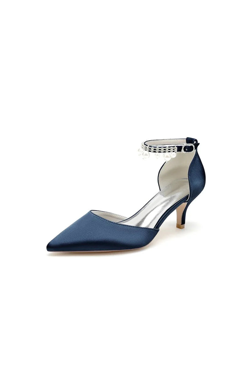 Pointed Toe Pearl Strap Kitten Heels
