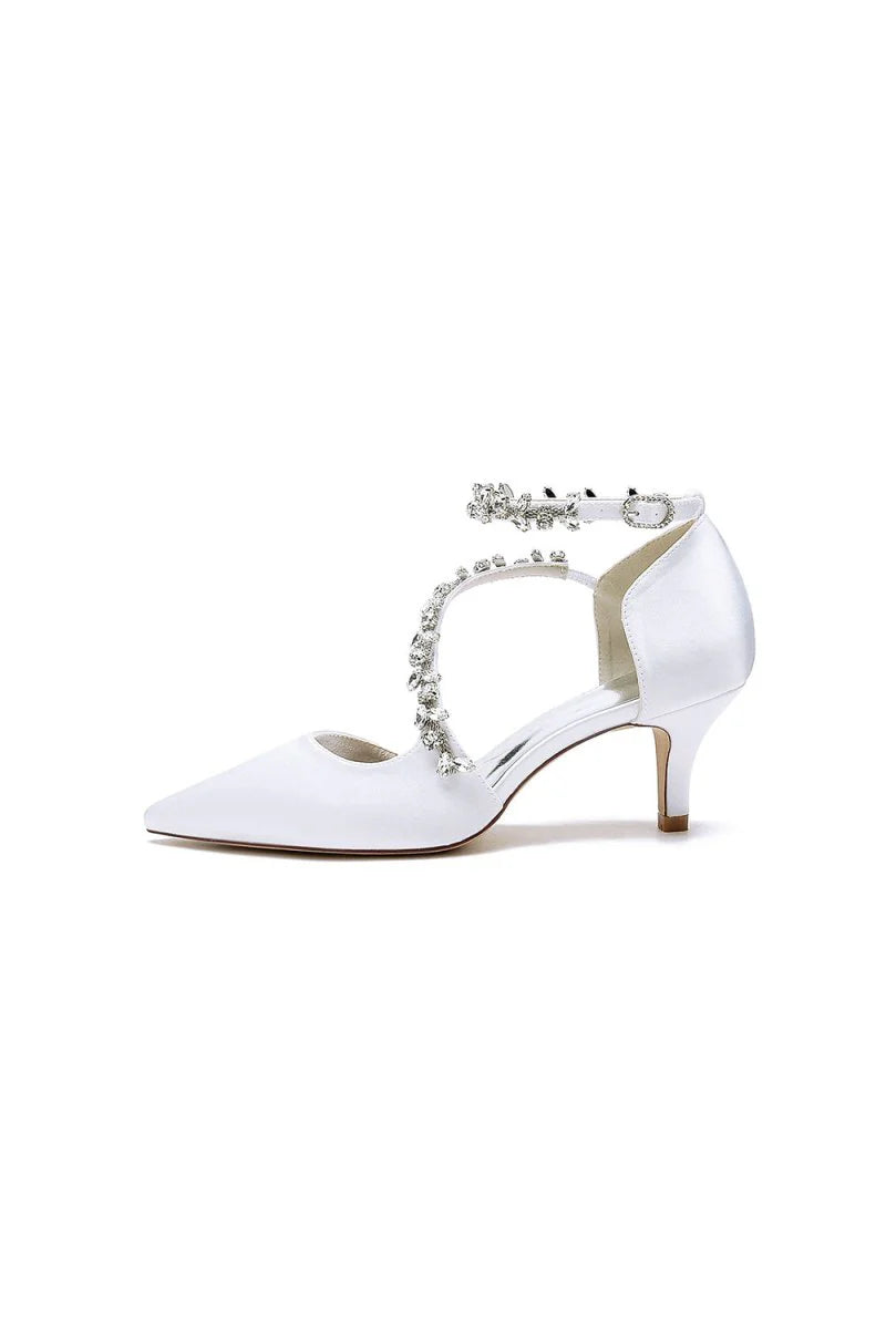 Pointed Toe Beading Ankle Strap High Heels