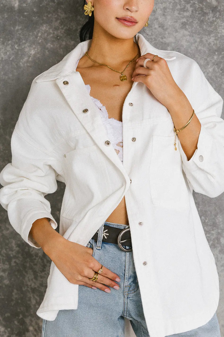 Eloise Denim Jacket in Ivory FINAL SALE