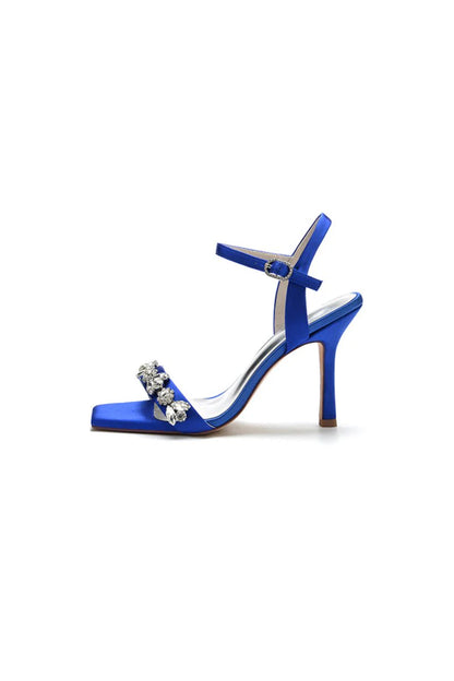 Simple Single Strap Beaded Satin Stiletto Sandals