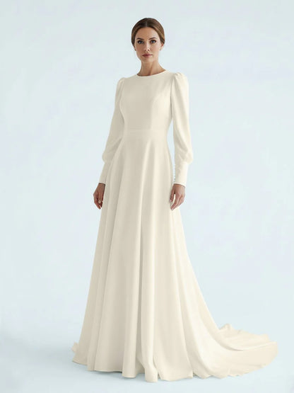 Modest A Line Long Sleeves Wedding Dress Vintage Gown