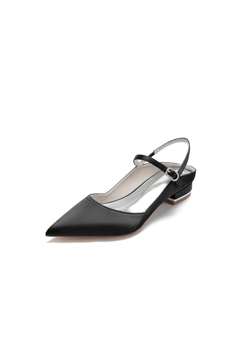 Satin Pointed Toe Buckle Kitten Heels
