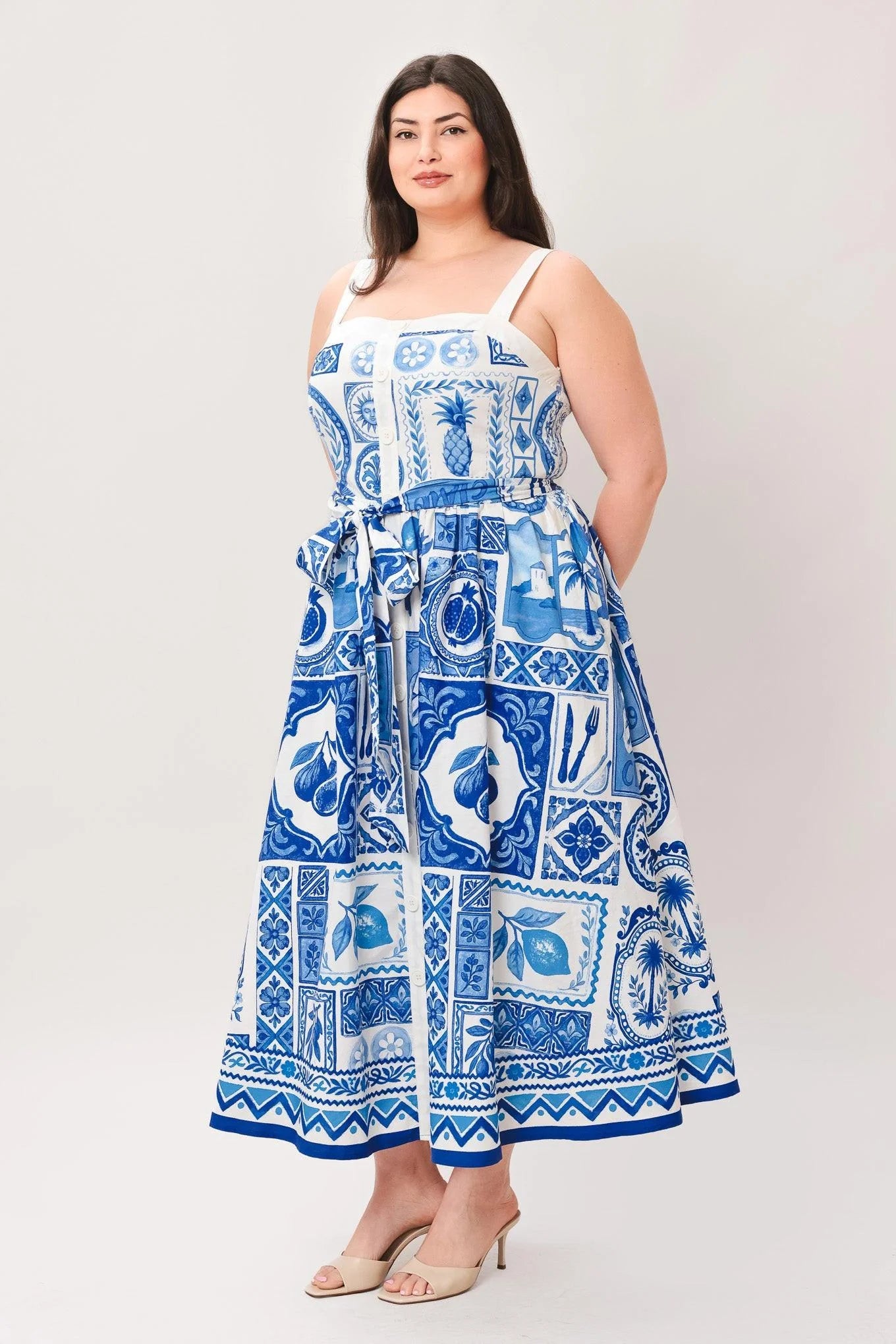 BLUE MAJOLICA CHARM MIDI DRESS
