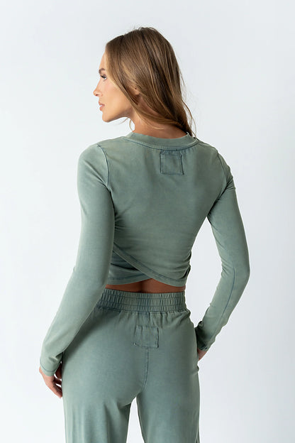 Kassie Crossover Crop Top in Teal