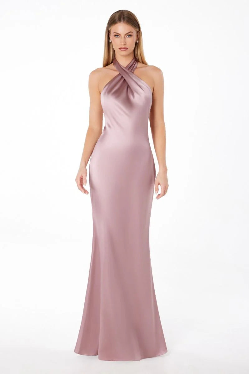 Piper Maxi Dress Fitted Satin Halter Dress