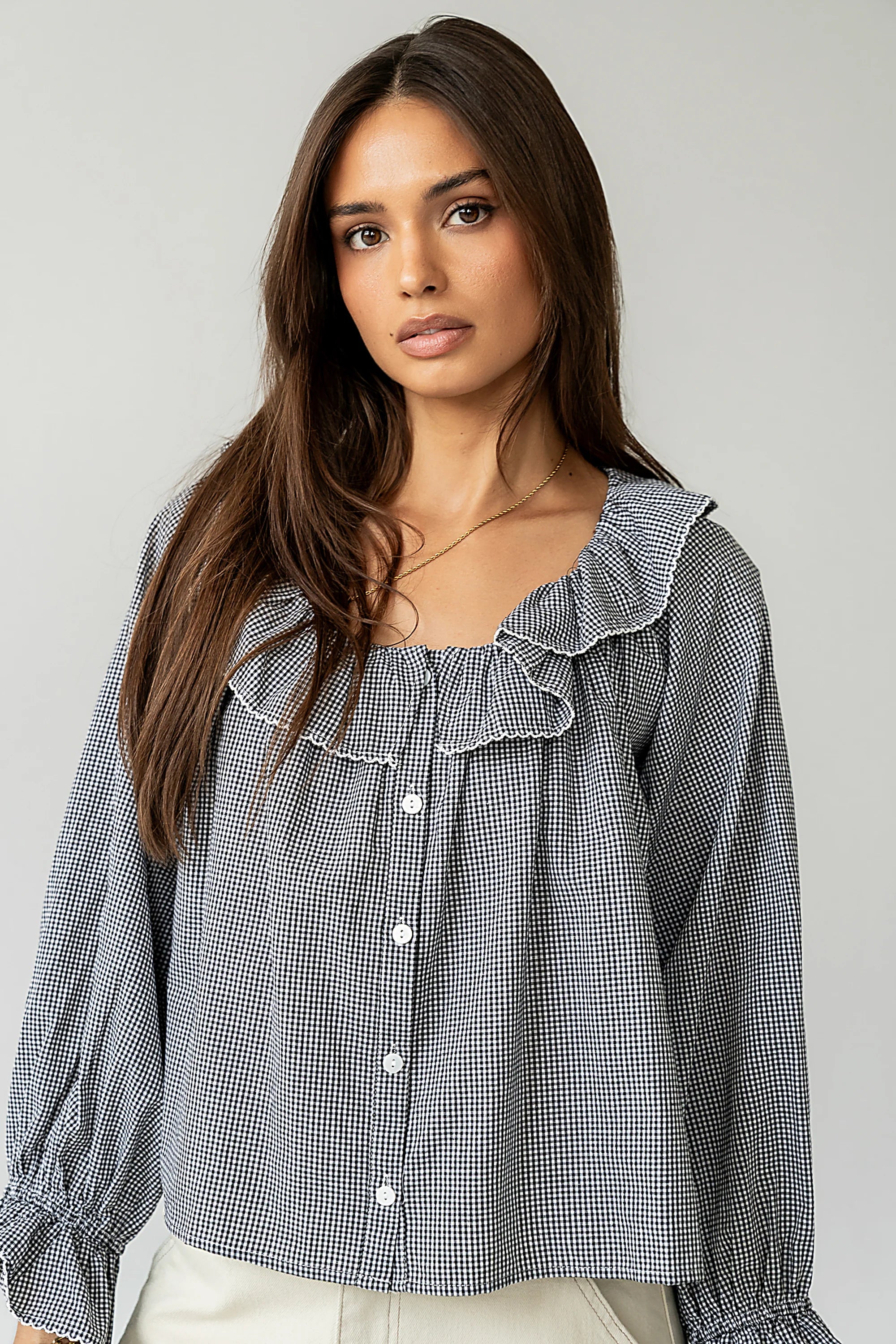 Ayla Gingham Blouse in Black