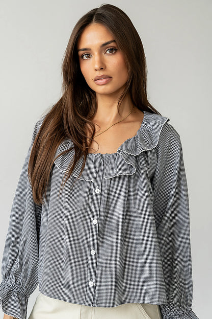 Ayla Gingham Blouse in Black