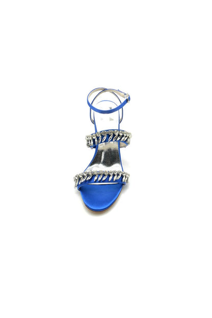 Navy Blue Evening Heels with Sequins and Chain Decor
