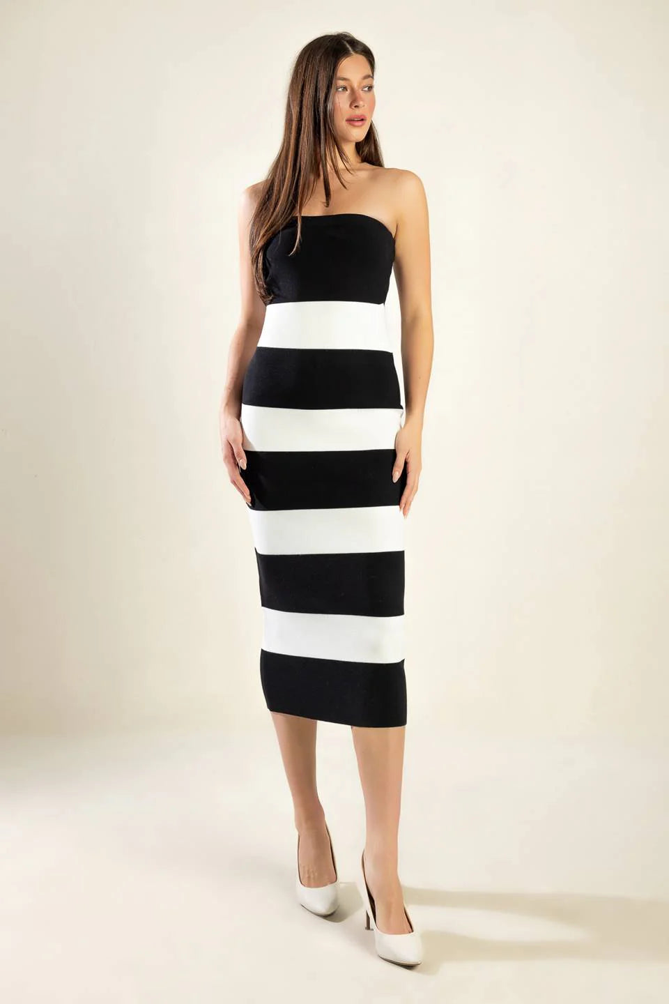 ROMANTIC AFTERNOON STRAPLESS KNIT DRESS