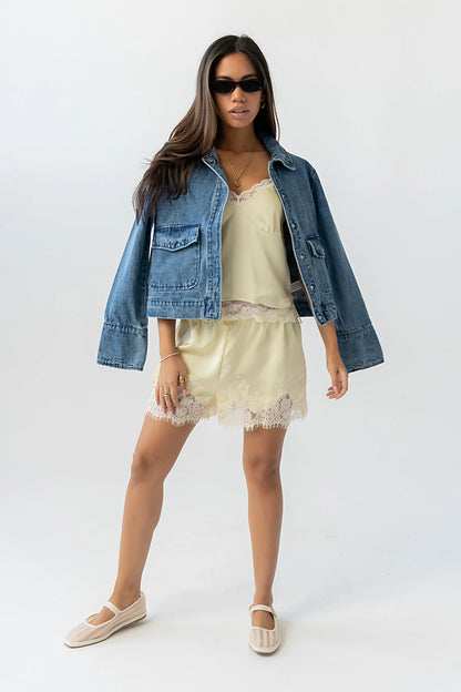 Bricelyn Lace Trim Satin Top