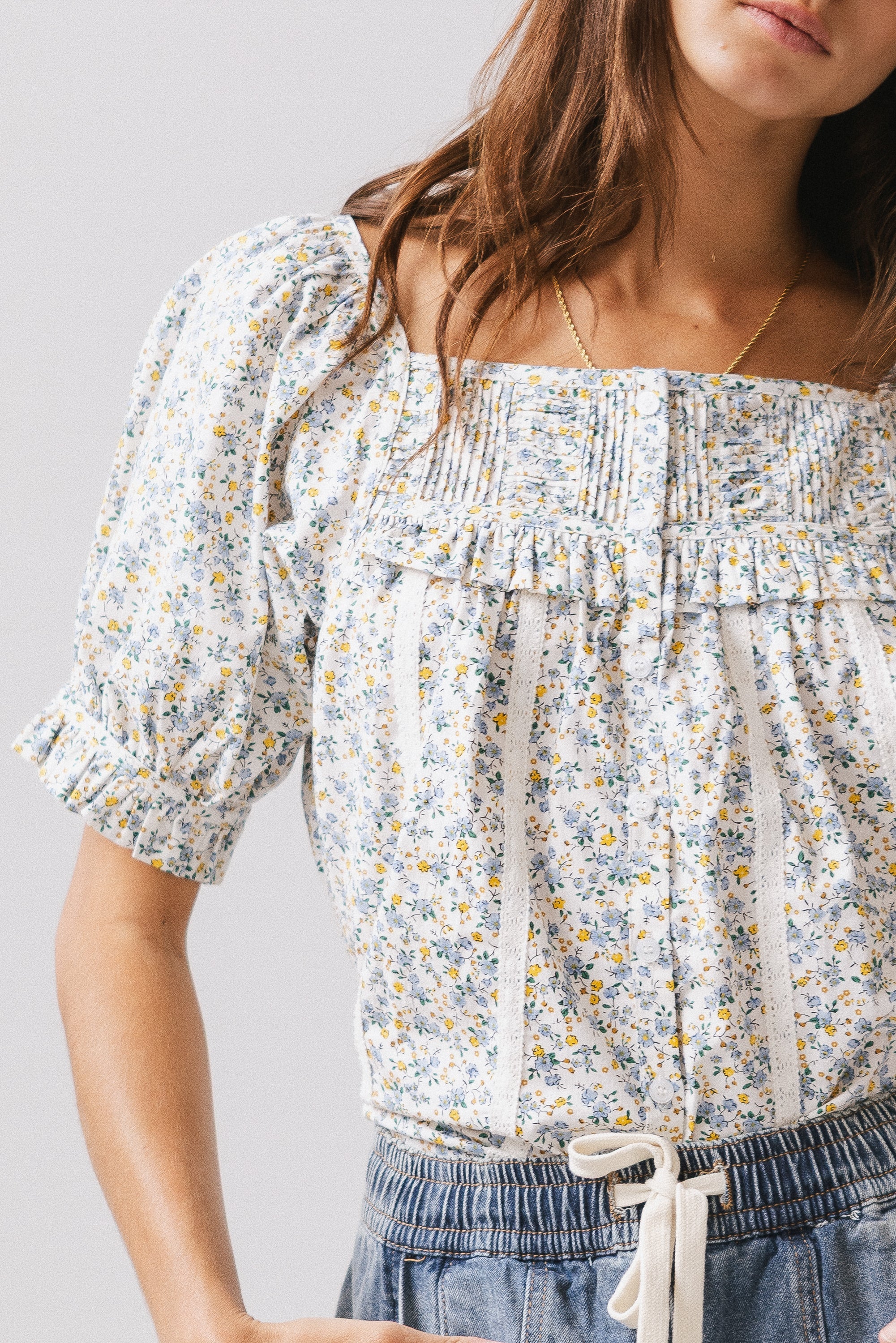 Tiffany Floral Blouse in Blue FINAL SALE
