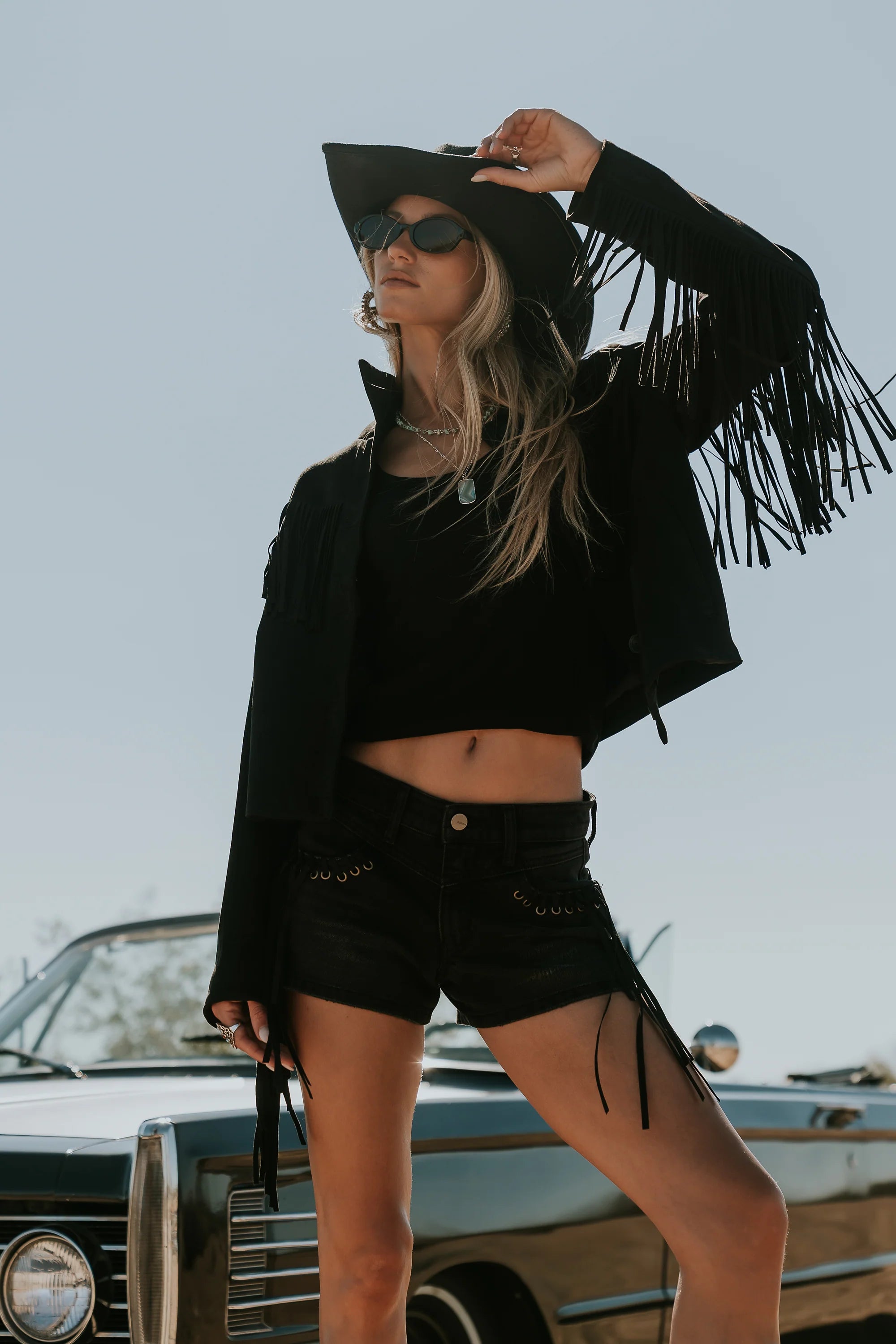 Leia Fringe Micro Shorts in Black