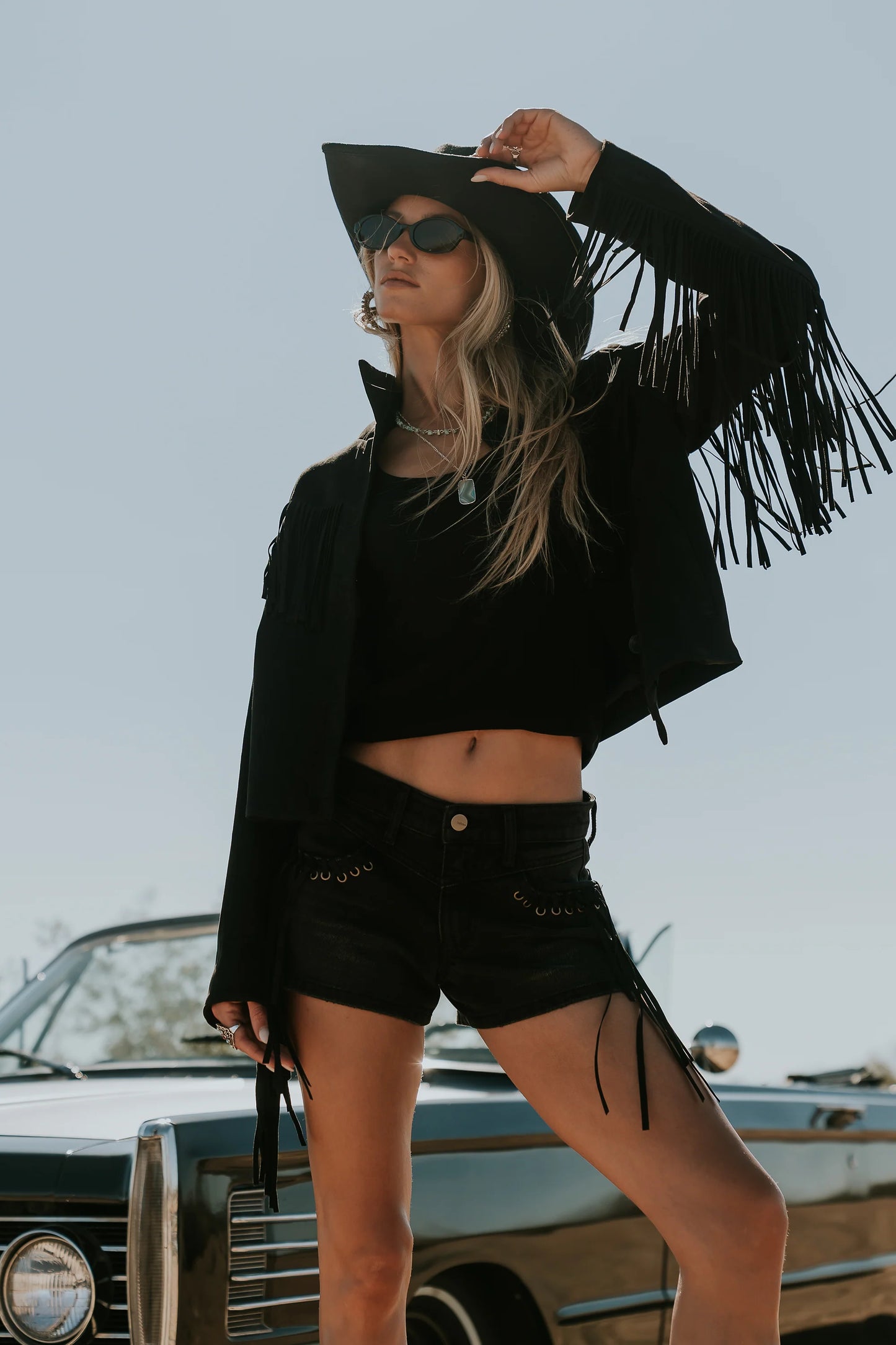 Leia Fringe Micro Shorts in Black