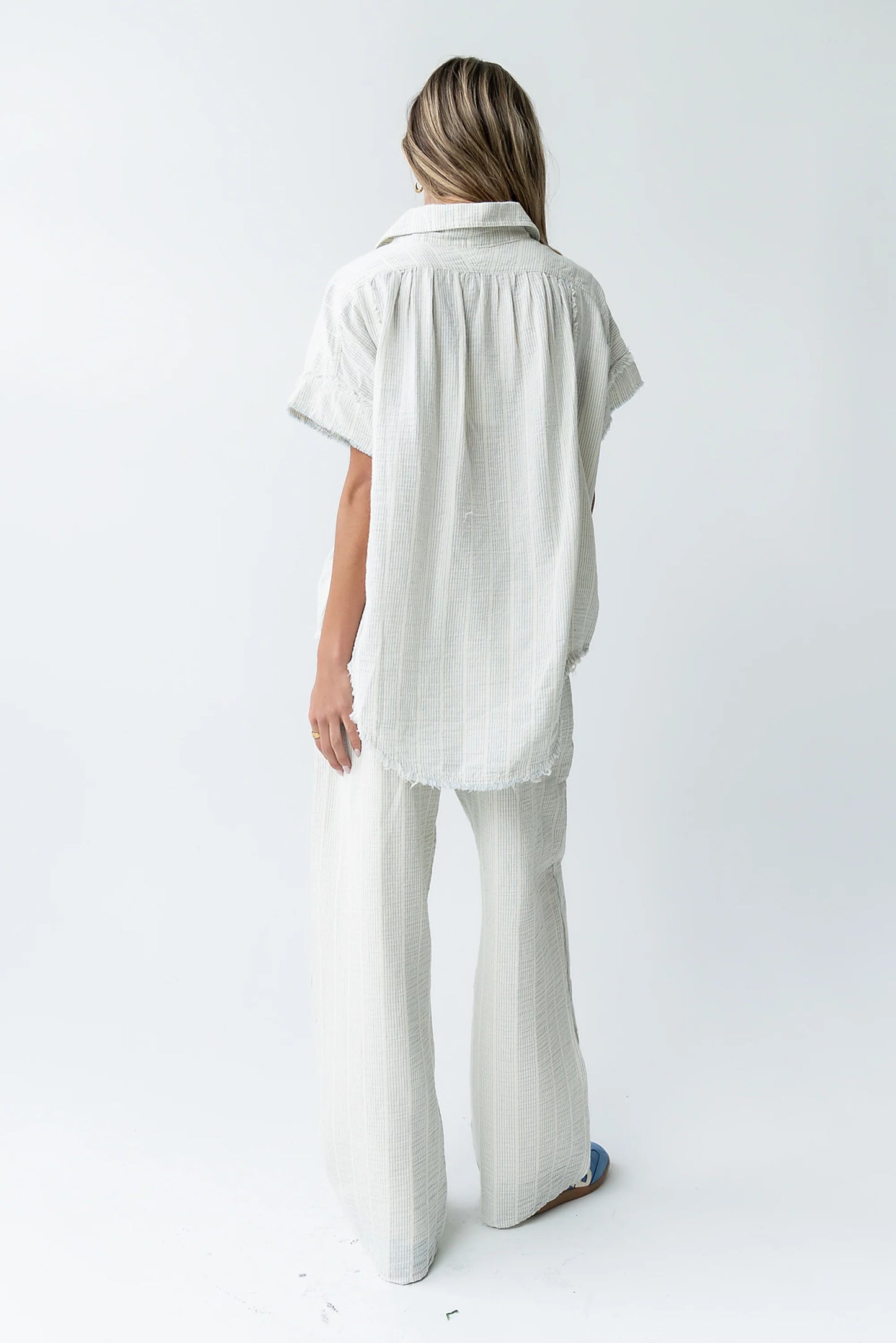 Belen Striped Wide Leg Pants in Denim Blue