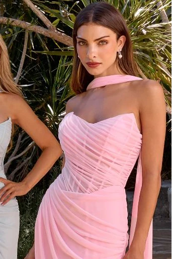 Callista Gown Strapless Chiffon Fitted Draped Dress With Scarf