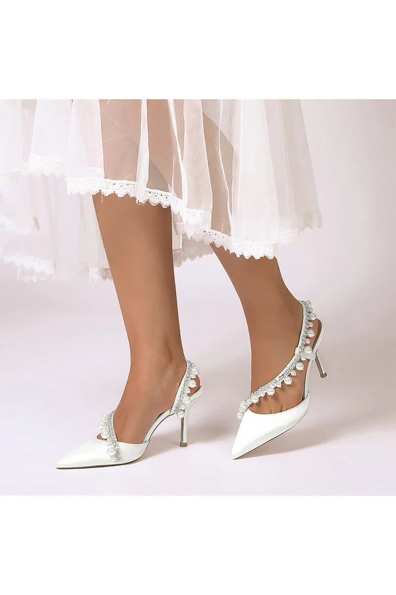 Royal Blue High Heels with Pearl and Crystal Embellishments Description