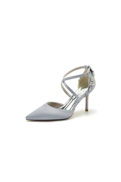 Pointed Toe Cross Strap With Rhinestones Stiletto Heels