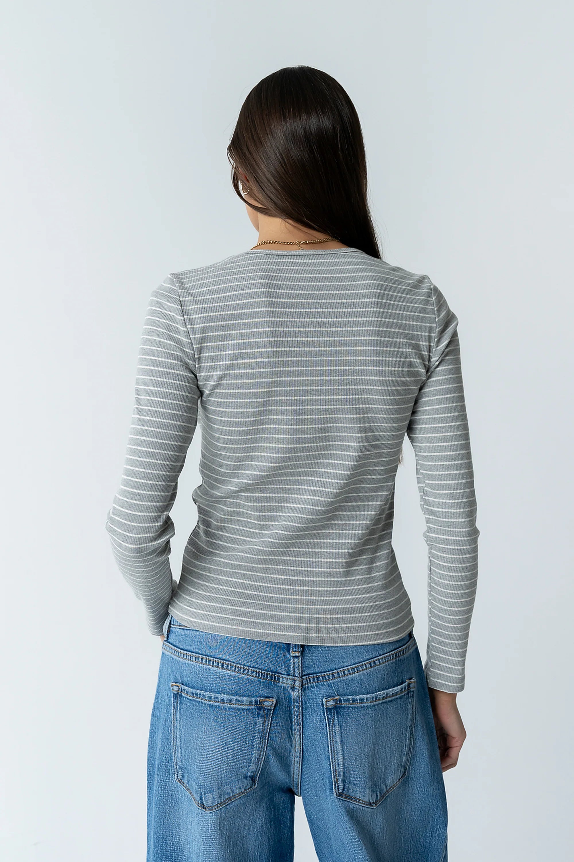 Indiana Striped Top in Heather Grey